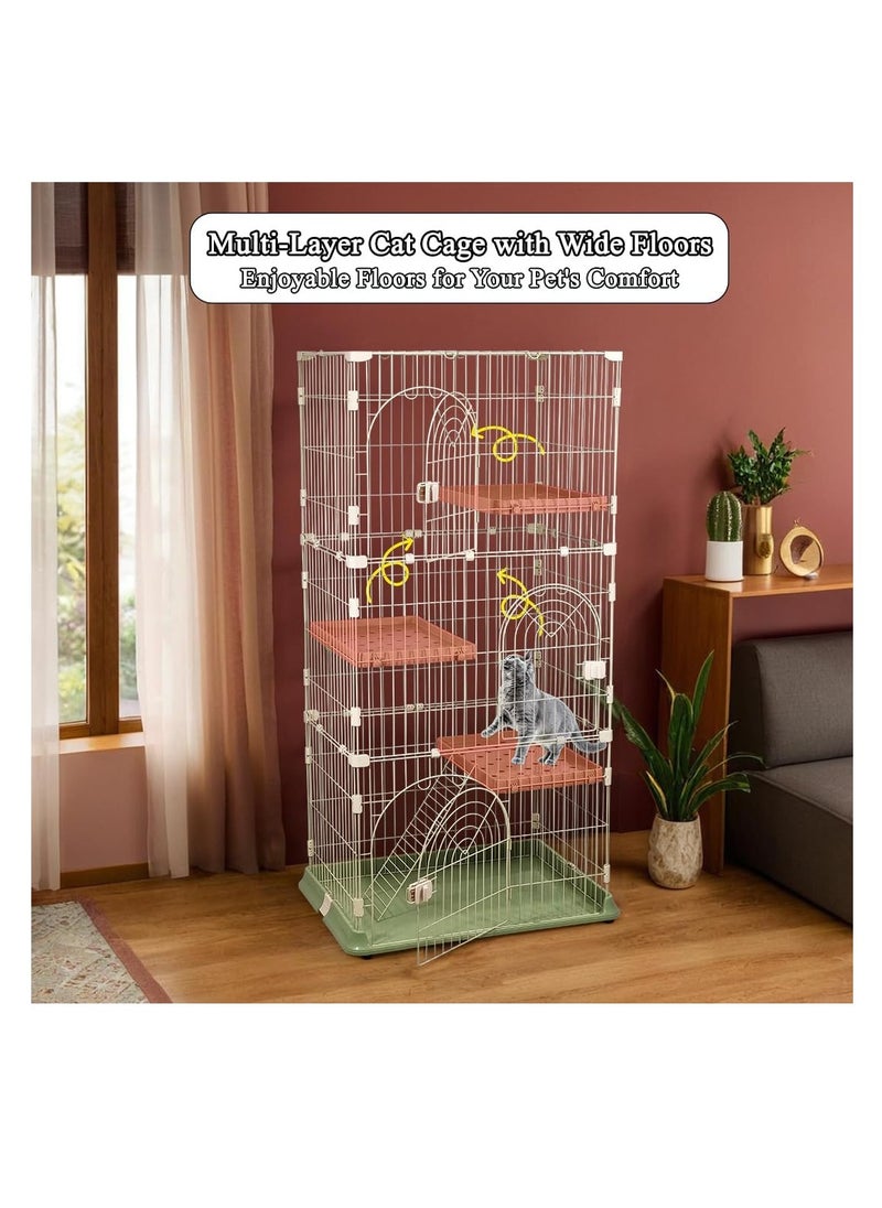 NNC PETS Multi-layer cat cage with Sturdy construction, Widened platforms, Step ramps and Multiple Door with spring lock, 162 cm Indoor & Outdoor Cat playpen, Lockable wheels, and Easy to assemble, (Green)  - Image 5
