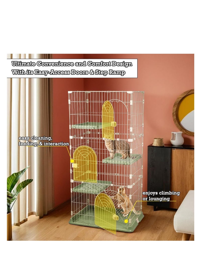 NNC PETS - Multi-layer cat cage with Sturdy construction, Widened platforms, Step ramps and Multiple Door with spring lock, 162 cm Indoor & Outdoor Cat playpen, Lockable wheels, and Easy to assemble, (Green) - Image 1