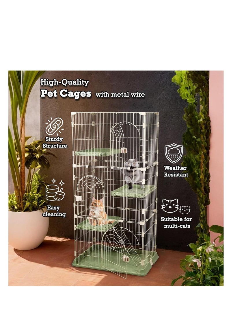 NNC PETS - Multi-layer cat cage with Sturdy construction, Widened platforms, Step ramps and Multiple Door with spring lock, 162 cm Indoor & Outdoor Cat playpen, Lockable wheels, and Easy to assemble, (Green) - Image 1