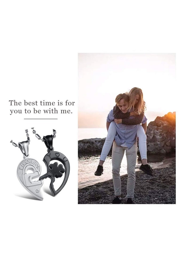 سيوسي قلادة من الفولاذ المقاوم للصدأ بقفل قلبه ومفتاح مطابقة الألغاز للأزواج من أجل هدية خطوبة عيد الحب لمحبي الحب - Image 2