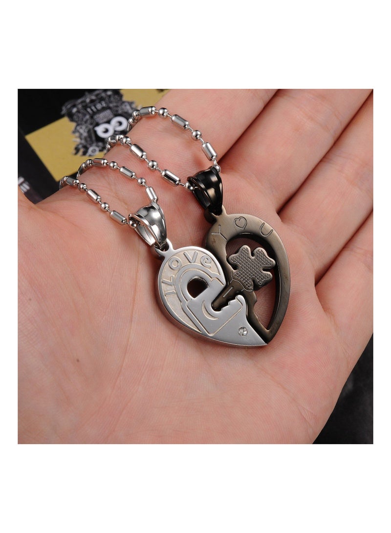 سيوسي قلادة من الفولاذ المقاوم للصدأ بقفل قلبه ومفتاح مطابقة الألغاز للأزواج من أجل هدية خطوبة عيد الحب لمحبي الحب - Image 4