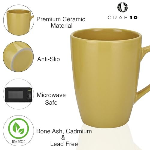 CRAF10 Exquisite Solid Ceramic Coffee Mugs - Vegas Gold Color,Microwave Safe- 340ml Capacity, Dishwasher & Freezer Safe - Image 4