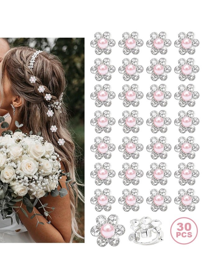 30Pcs Mini Pearl Hair Clips for Girls, Mini Rhinestone Flower Hair Clips, Cute Pink Pearl Hair Pins, Wedding Hair Barrettes Bridal Hair Accessories for Girls Women - Image 1