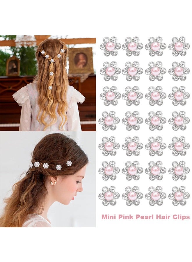 30Pcs Mini Pearl Hair Clips for Girls, Mini Rhinestone Flower Hair Clips, Cute Pink Pearl Hair Pins, Wedding Hair Barrettes Bridal Hair Accessories for Girls Women - Image 3
