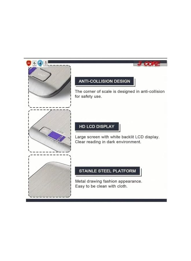 PROMASS Digital Kitchen Scale For Food & Coffee .High Precision, Ultra Slim, Backlit LCD Screen, 10kg Capacity, Easy Clean. Premium Stainless-Steel Surface. Measures in 6 units(Gram&Ounce).For Baking & Diet - Image 4