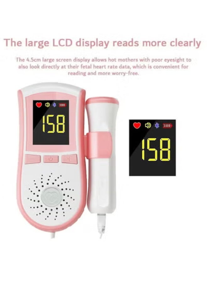 أوشن دوبلر الجنين، جهاز كشف معدل قلب الجنين المحمول، جهاز مراقبة معدل قلب الجنين في المنزل، دوبلر الجنين سهل الاستخدام، تقنية التشخيص بالموجات فوق الصوتية مع شاشة عرض LCD للأطفال (وردي) - Image 3