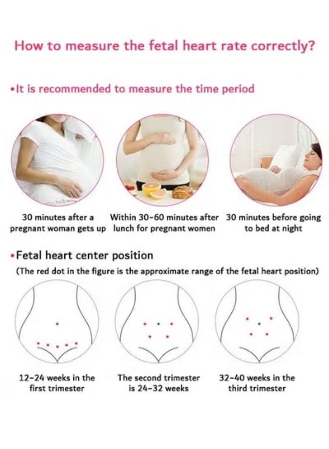أوشن دوبلر الجنين، جهاز كشف معدل قلب الجنين المحمول، جهاز مراقبة معدل قلب الجنين في المنزل، دوبلر الجنين سهل الاستخدام، تقنية التشخيص بالموجات فوق الصوتية مع شاشة عرض LCD للأطفال (وردي) - Image 4
