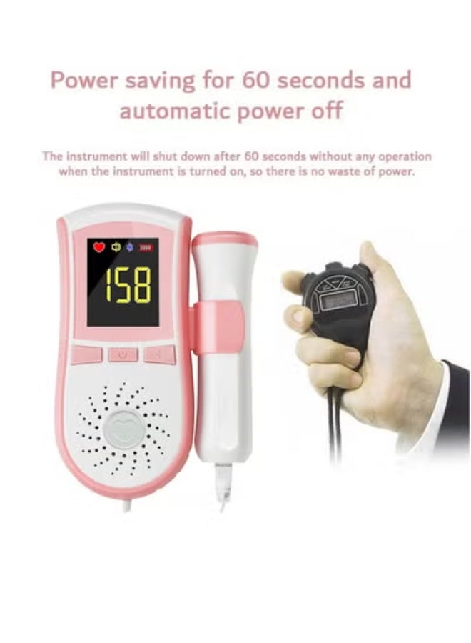 أوشن دوبلر الجنين، جهاز كشف معدل قلب الجنين المحمول، جهاز مراقبة معدل قلب الجنين في المنزل، دوبلر الجنين سهل الاستخدام، تقنية التشخيص بالموجات فوق الصوتية مع شاشة عرض LCD للأطفال (وردي) - Image 1