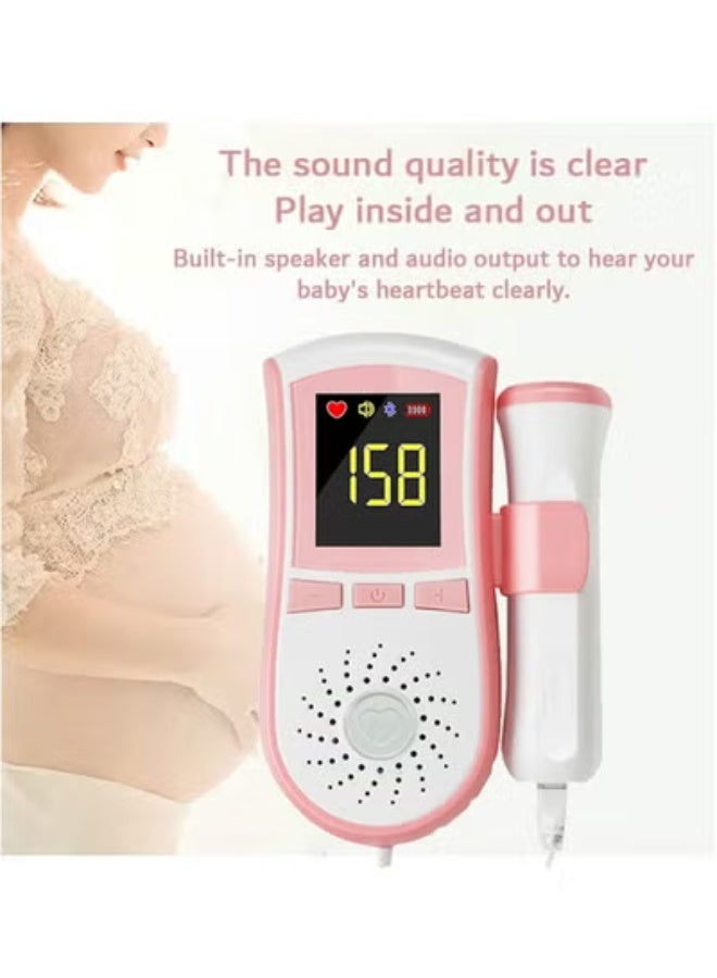 أوشن دوبلر الجنين، جهاز كشف معدل قلب الجنين المحمول، جهاز مراقبة معدل قلب الجنين في المنزل، دوبلر الجنين سهل الاستخدام، تقنية التشخيص بالموجات فوق الصوتية مع شاشة عرض LCD للأطفال (وردي) - Image 2