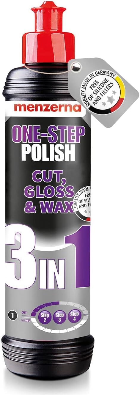 menzerna One-Step Polish 3in1 I Medium Cut Polish with High Gloss Finish & Seal in One I Buffing & Polishing Compound for Car Maintenance I Swirls, Holograms & Scratches I Car Body Repair I 8 fl oz. - Image 1