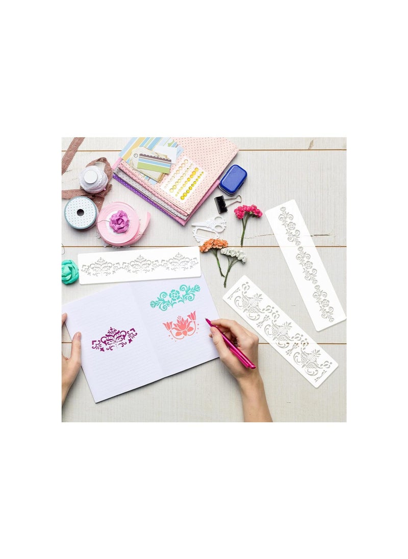 8 Pieces Ornate Border Stencil Flower Stencil Template Cake Decorating Templates Reusable DIY Art and Craft Stencil Floral Edge Baking Tool for Painting on Wood, Canvas, Paper, Fabric