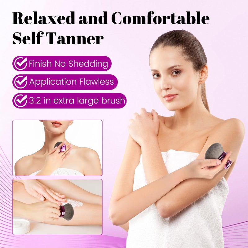 QJKLWV Extra Large Body Makeup Brush For Self Tanner,Makeup Brush For Self Tanner Face Leg,Self Tan Back Applicator,3.2in Sphere Kabuki Brush For Bronzers Blend Self Tanning with Drawstring Bag Purple Vegan - Image 2