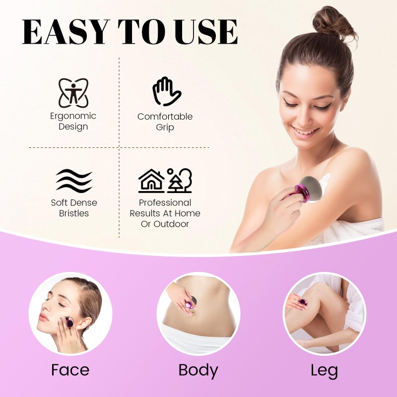 QJKLWV Extra Large Body Makeup Brush For Self Tanner,Makeup Brush For Self Tanner Face Leg,Self Tan Back Applicator,3.2in Sphere Kabuki Brush For Bronzers Blend Self Tanning with Drawstring Bag Purple Vegan - Image 3