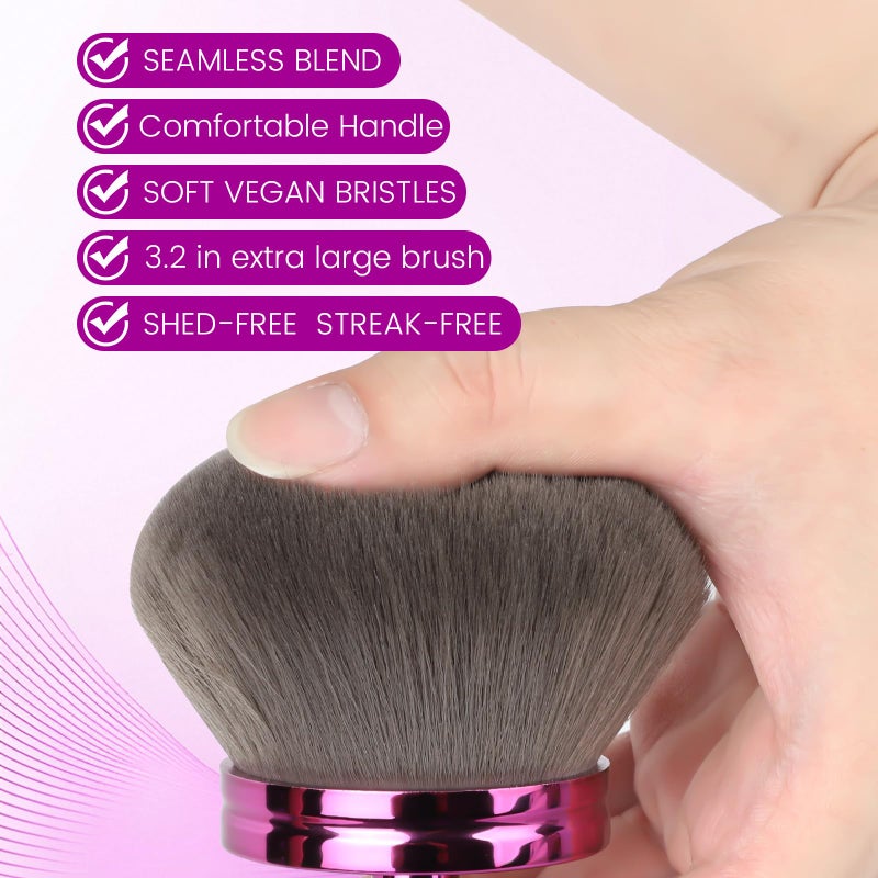QJKLWV Extra Large Body Makeup Brush For Self Tanner,Makeup Brush For Self Tanner Face Leg,Self Tan Back Applicator,3.2in Sphere Kabuki Brush For Bronzers Blend Self Tanning with Drawstring Bag Purple Vegan - Image 5