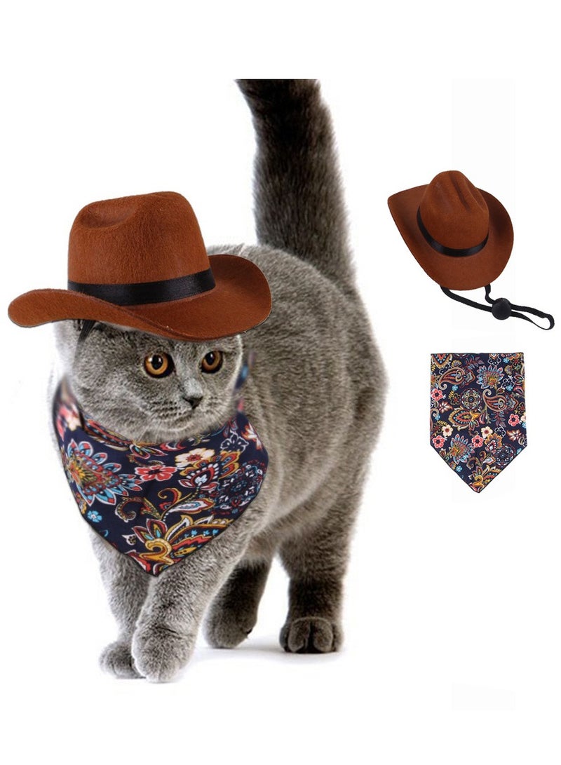Pet Cowboy Hat and Bandana Scarf - Western Cowboy Costume Accessories for Dogs and Cats, Set of 2 - Image 1