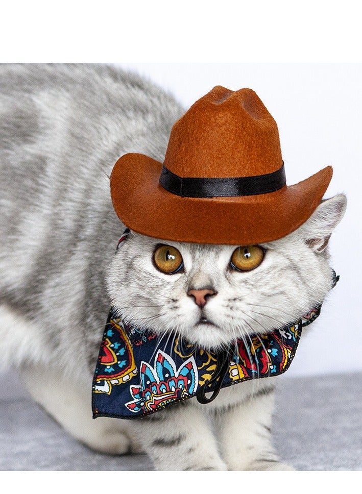 Pet Cowboy Hat and Bandana Scarf - Western Cowboy Costume Accessories for Dogs and Cats, Set of 2 - Image 3