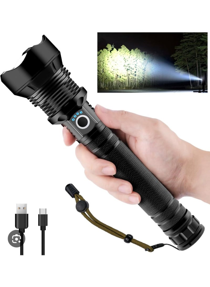 Ultra Powerful Tactical Flashlight with Adjustable Zoom Beam, Rechargeable Battery, Power Indicator and Heavy-Duty Metal Body for Camping, Outdoor Use and Emergencies - Image 1