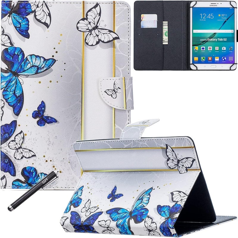 Newshine Universal Case for 6.5-7.5'' Tablet, Colorful Wallet Stand Cover for 7.0'' Samsung Galaxy Tablet, Amazon Kindle Fire 7/HDX 7 and Other Around 7 Inch Models - Blue&White Butterfly - Image 1