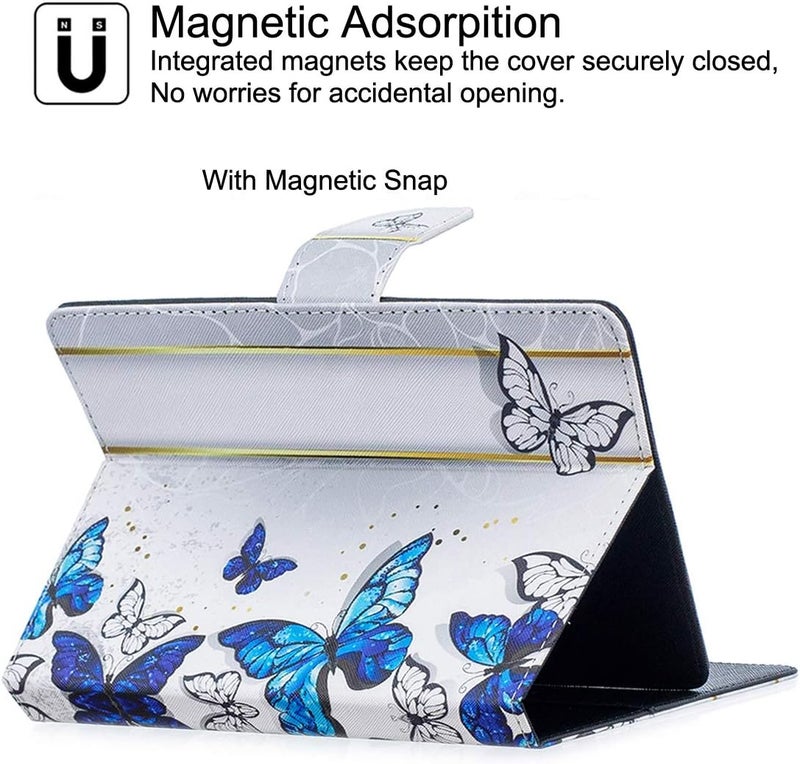 Newshine Universal Case for 6.5-7.5'' Tablet, Colorful Wallet Stand Cover for 7.0'' Samsung Galaxy Tablet, Amazon Kindle Fire 7/HDX 7 and Other Around 7 Inch Models - Blue&White Butterfly - Image 4