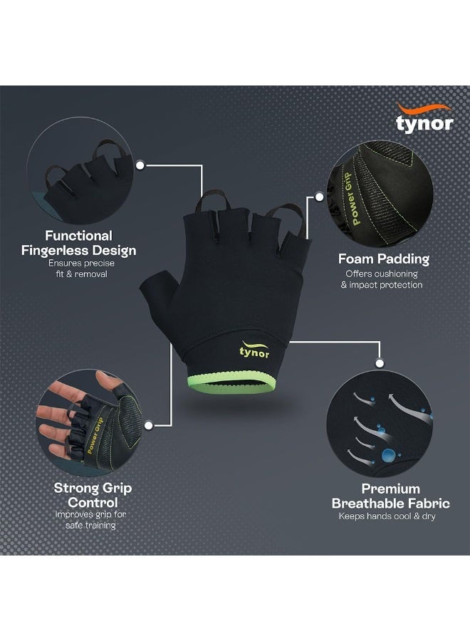 Tynorgrip Women's Gym Gloves - for Workout, Weightlifting, Gym, Sports and Crosstraining | Durable & Breathable, Half Finger-Length Gym Accessories for Women, 1 Pair (Black & Green, XL) - Image 4