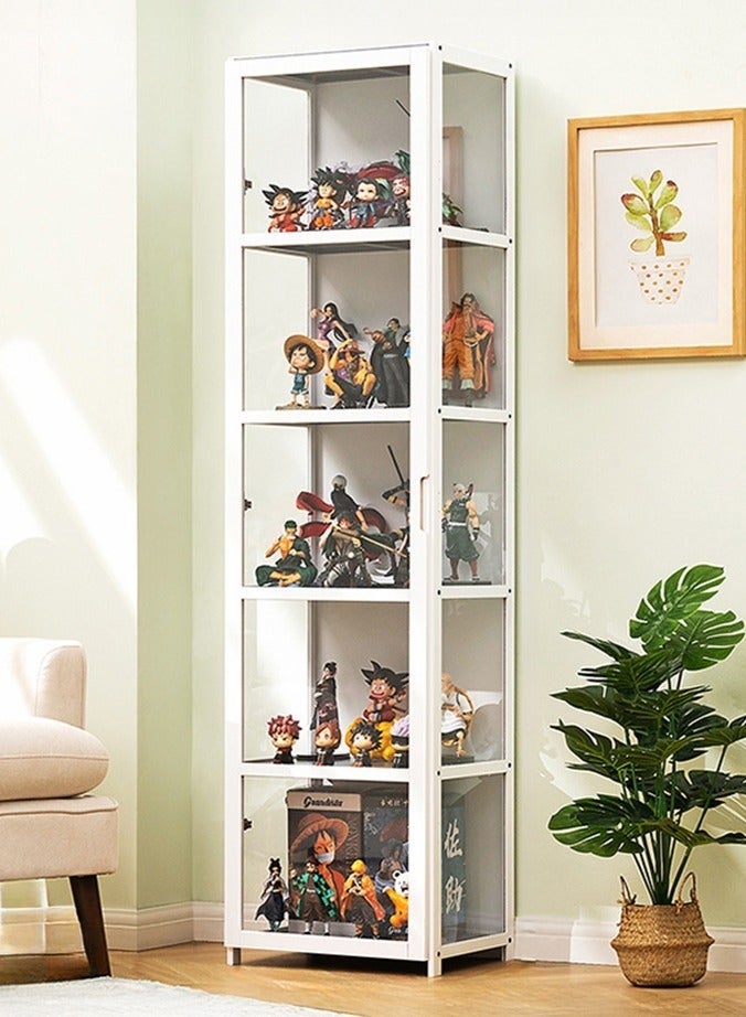 WALALLA 5-Tier Bamboo Display Cabinet, Modern Minimalist Clear Figures Display Case, Curio Cabinet, Glass Display Shelf, Wood Home Storage Organizer Shelf, Bookcase, Bookshelf, with Acrylic Window Door - Image 1
