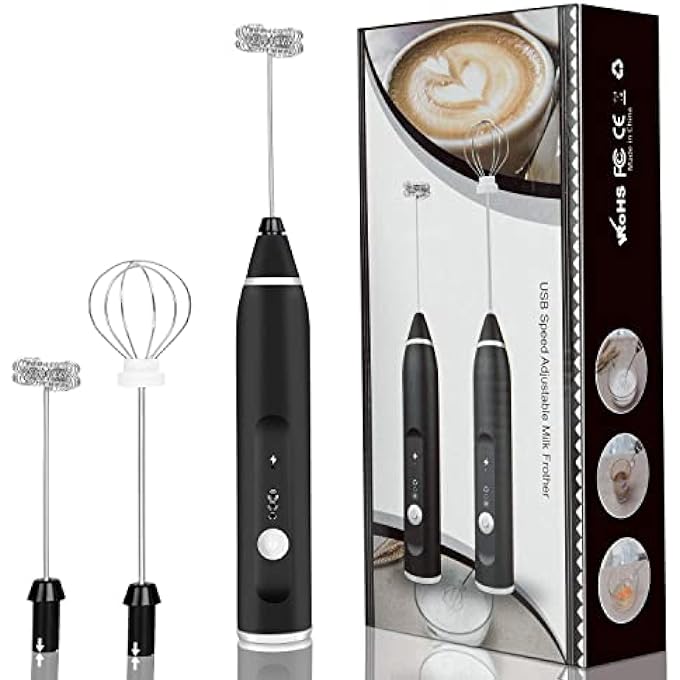 Shinzy Milk Frother Usb Rechargeable Handheld Electric Foam Maker With 2 Stainless Whisks 3Speed Adjustable Perfect For Bulletproof Coffee Lattes Cappuccino Matcha Hot Chocolate - Image 2