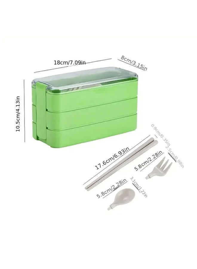 Green Japanese Style 3 Section Bento Box with Spoon Fork Microwave Safe Octagonal Lunch Container for Office Travel - Image 3