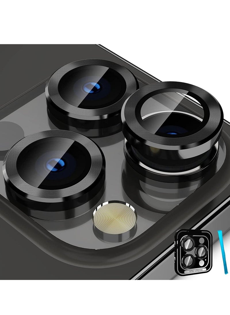 Raxoom Camera Lens Protector for iPhone 14 Pro/iPhone 14 Pro Max, Alloy Metal Individual Ring, Anti Scratch HD Tempered Glass Lens Screen Protector Cover Film, Case Friendly, Black - Image 1