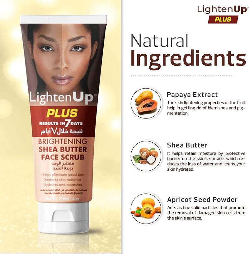LIGHTENUP Brightening Face Wash - 4 fl oz / 118 ml - Face Scrub Exfoliator, Natural Shower Gel, with Coconut Oil, Papaya, Shea Butter for All Skin Types - Image 1