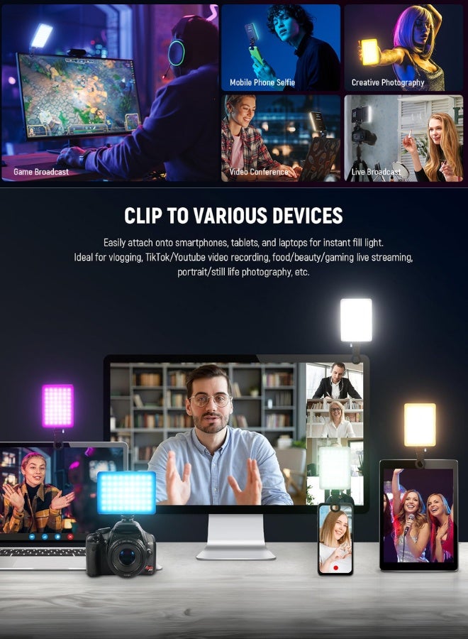 Selfie Light with APP Control, 94 LED CRI97 2000mAh Rechargeable, Cold Shoe Mount as Camera Light, Portable Front & Back Phone Clip for TikTok, Video Conference Light for Laptop - Image 4