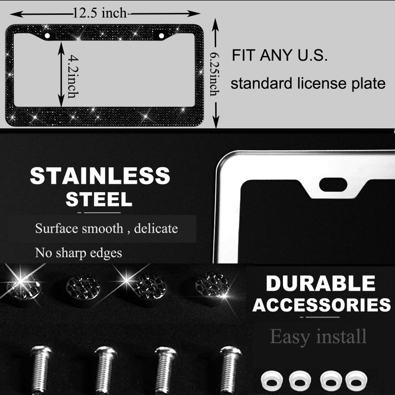 Shering Bling 2 Pack License Plate Frame with Premium Gift Box 1200pcs Rhinestones for Women (Black Rhinestones) - Image 4