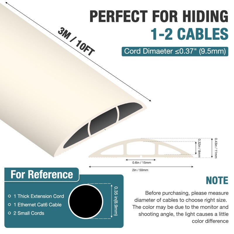 DBHXXMB-HH Floor Cord Cover, Cable Protector, 0.63W x 0.31H inches, Wire Cover for Extension Cords, Floor Cable Covers Prevent Cable Trips (Beige, 50-10 Feet) - Image 5