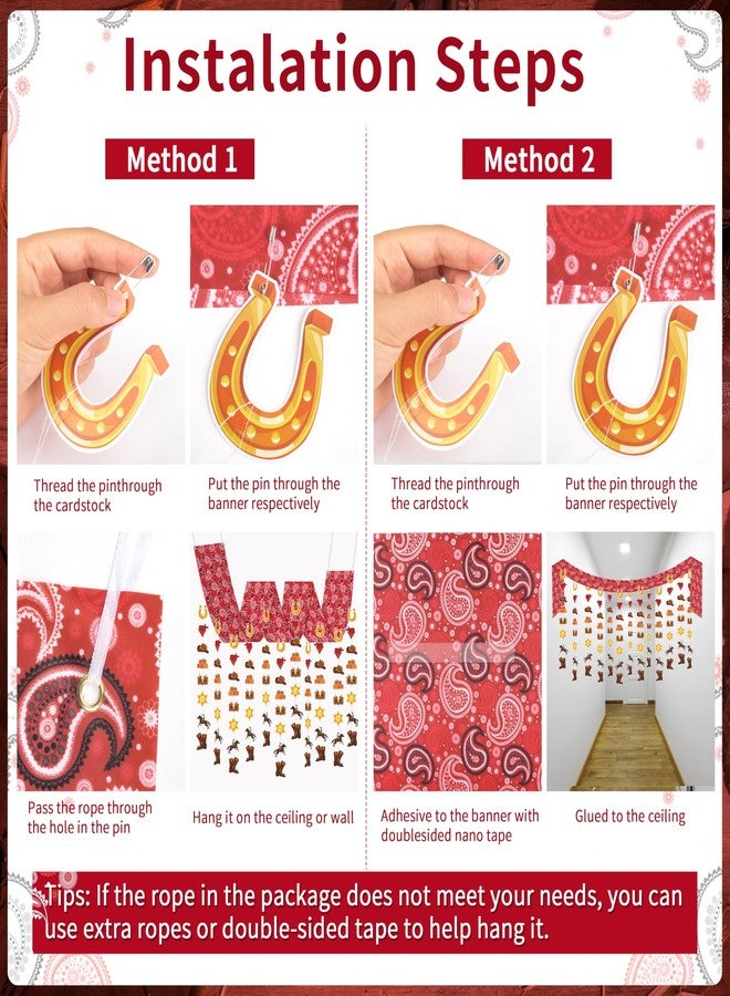 Fayoo Western Cowboy Ceiling Decoration 15.7 * 137.7inch Hanging Foil Swirls & Banner Wild West Theme Party Supplies for Barnyard Boys Birthday, Cowboy Baby Shower, Ranch Events - Image 5