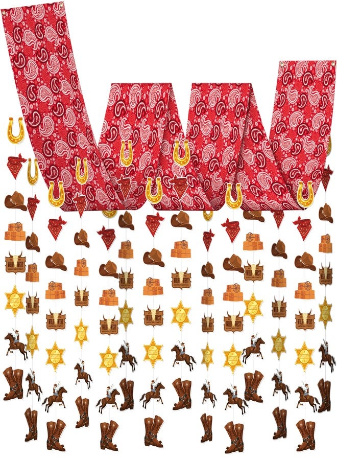 Fayoo Western Cowboy Ceiling Decoration 15.7 * 137.7inch Hanging Foil Swirls & Banner Wild West Theme Party Supplies for Barnyard Boys Birthday, Cowboy Baby Shower, Ranch Events - Image 1
