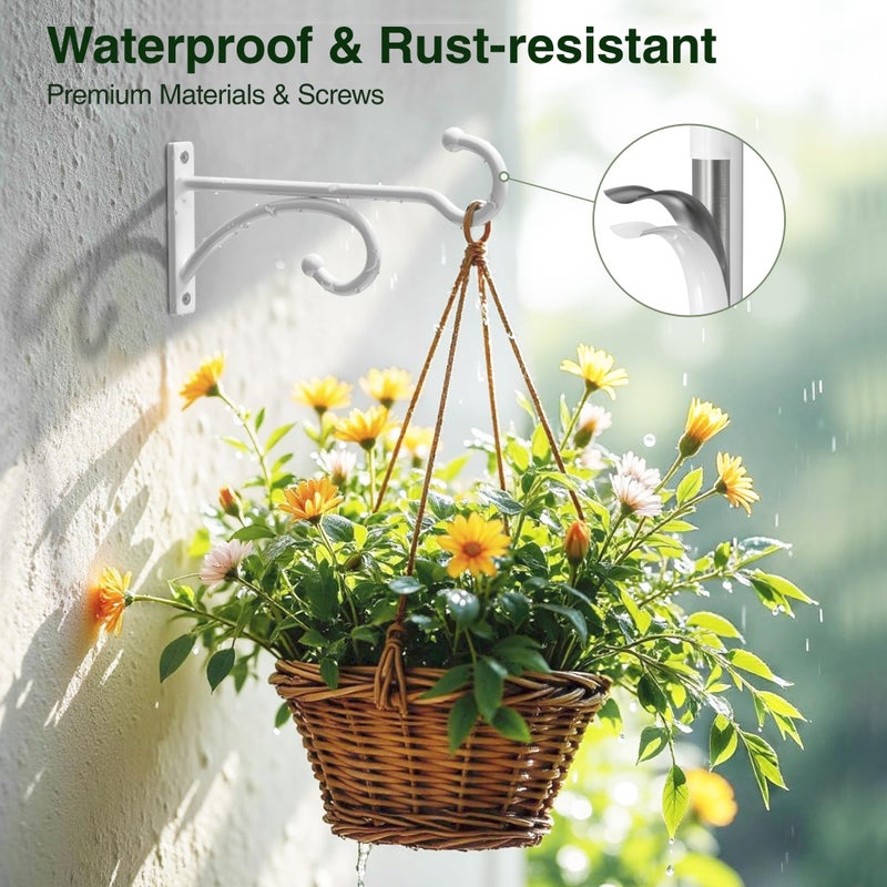 pickpiff 6-Inch Planter Hooks for Hanging Plants - Plant Hanger Hook Indoor Outdoor, Plant Wall Hooks, Brackets for Hanging Plants, Baskets, Wind Chime, Bird Feeder, Bird House (White, Metal, 2 Pack) - Image 5