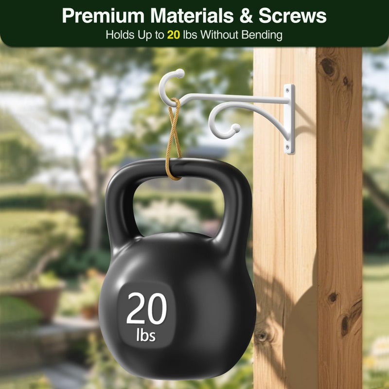 pickpiff 6-Inch Planter Hooks for Hanging Plants - Plant Hanger Hook Indoor Outdoor, Plant Wall Hooks, Brackets for Hanging Plants, Baskets, Wind Chime, Bird Feeder, Bird House (White, Metal, 2 Pack) - Image 4