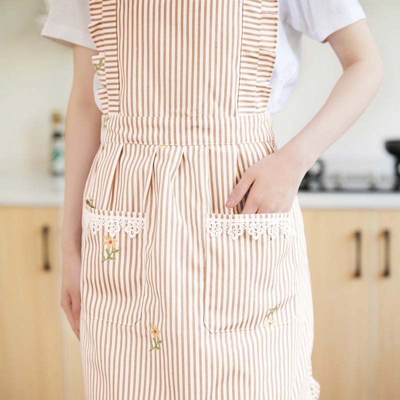 Aoomzoon Funny Aprons for Women with Pockets, Kitchen Cooking Grilling Bbq Cute Chef Apron, Mothers Day Birthday Gifts for Women (Brown/Stripe) - Image 4