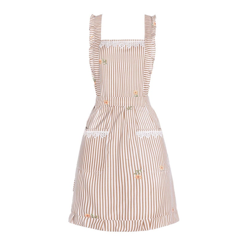 Aoomzoon Funny Aprons for Women with Pockets, Kitchen Cooking Grilling Bbq Cute Chef Apron, Mothers Day Birthday Gifts for Women (Brown/Stripe) - Image 1