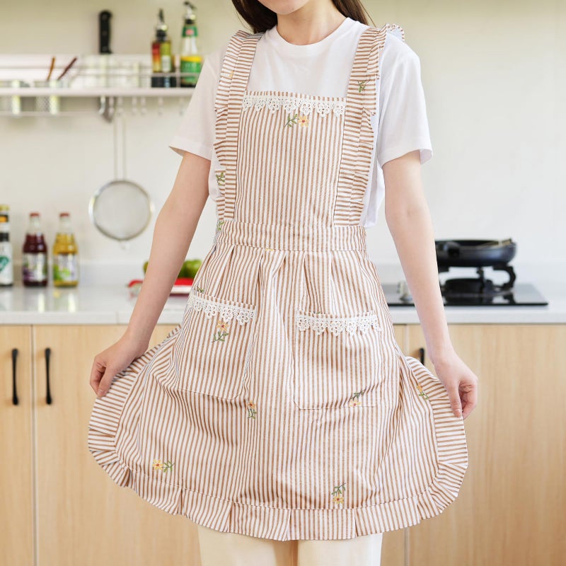 Aoomzoon Funny Aprons for Women with Pockets, Kitchen Cooking Grilling Bbq Cute Chef Apron, Mothers Day Birthday Gifts for Women (Brown/Stripe) - Image 3