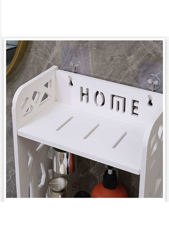fashionhome 2 Tiers Engraved Design Bathroom Storage Shelf Cabinet Storage Rack White Bath Organizer 25x14x35 cm - Image 2