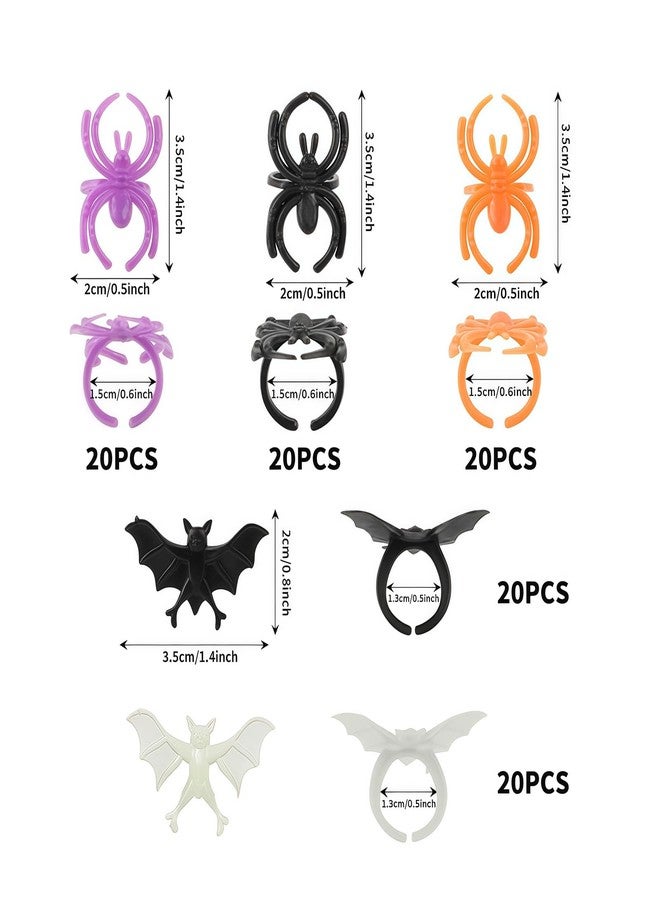 GlyinnHe 150pcs Halloween Spider Ring Bat Rings Plastic Spider Bat Ring Cupcake Topper for Halloween Trick or Treat Party Favor Home Decoration - Image 2