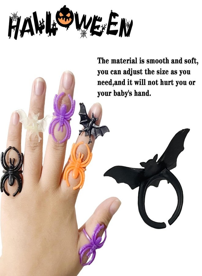GlyinnHe 150pcs Halloween Spider Ring Bat Rings Plastic Spider Bat Ring Cupcake Topper for Halloween Trick or Treat Party Favor Home Decoration - Image 3