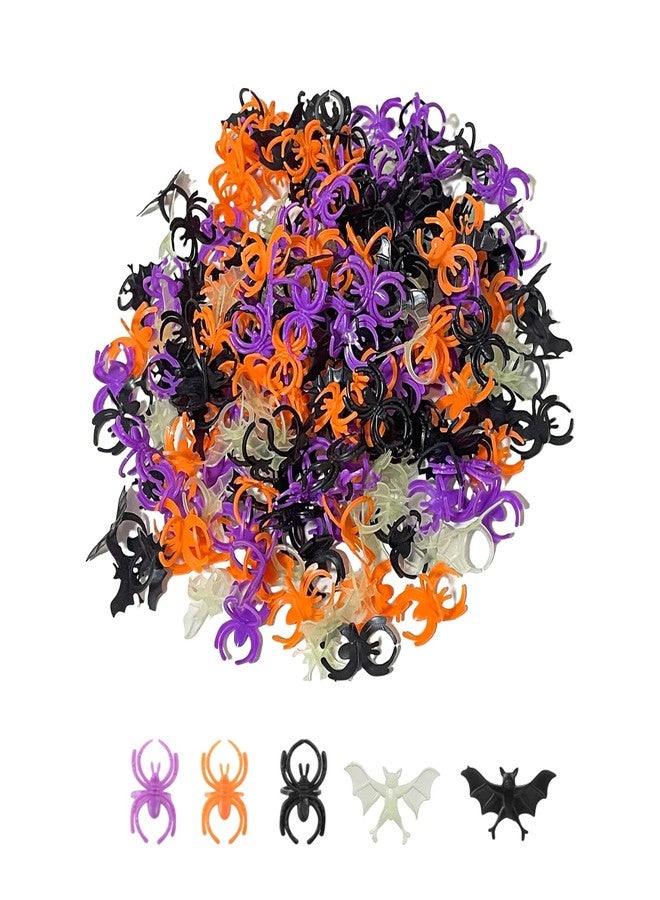 GlyinnHe 150pcs Halloween Spider Ring Bat Rings Plastic Spider Bat Ring Cupcake Topper for Halloween Trick or Treat Party Favor Home Decoration - Image 1
