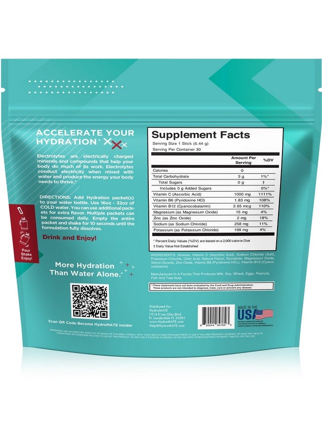 NatureWorks HydroMATE Electrolytes Powder No Sugar Black Cherry Sugar Free Hydration Packets Keto Party Favors Sticks with Vitamin C 30 Count - Image 3