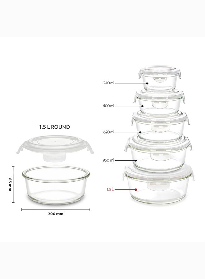 Borosil Klip-N-Store Round Glass Storage Container With Air Tight Lid Food Storage Container Microwave Safe Container 1.5 Ltr - Image 2