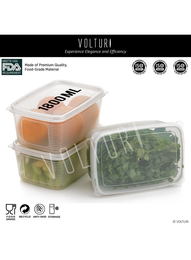 VOLTURI Fridge Storage Containers (Pack of 1), Fridge Organiser Storage Boxes with Lids, Stackable Organizer, Fridge Storage Box Keep Fruits, Vegetables Fresher, 1800 ML - Image 2