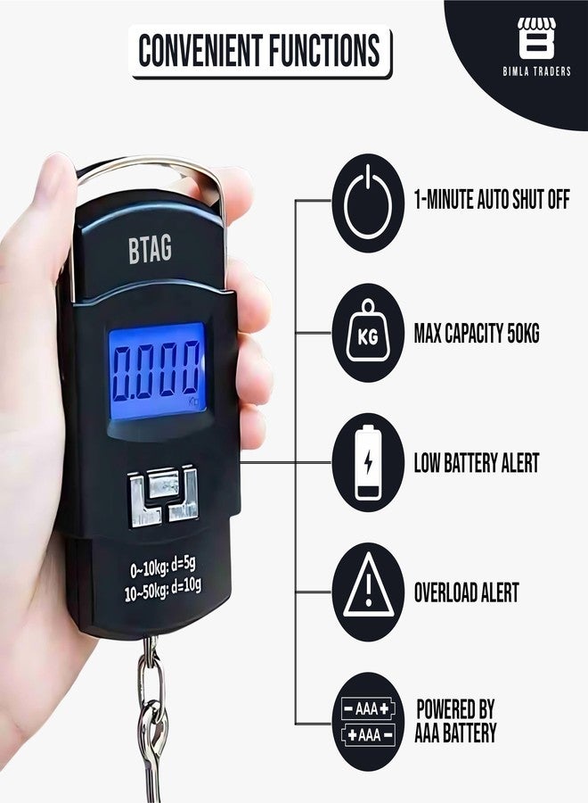 Btag Portable Electronic Luggage Weighing Scale | 50kg/110Lb Digital Handheld Travel Weight Scale with LED Display | Compact & Durable Suitcase/Baggage Weight Checker for Home- Pack of 1(A08) - Image 5