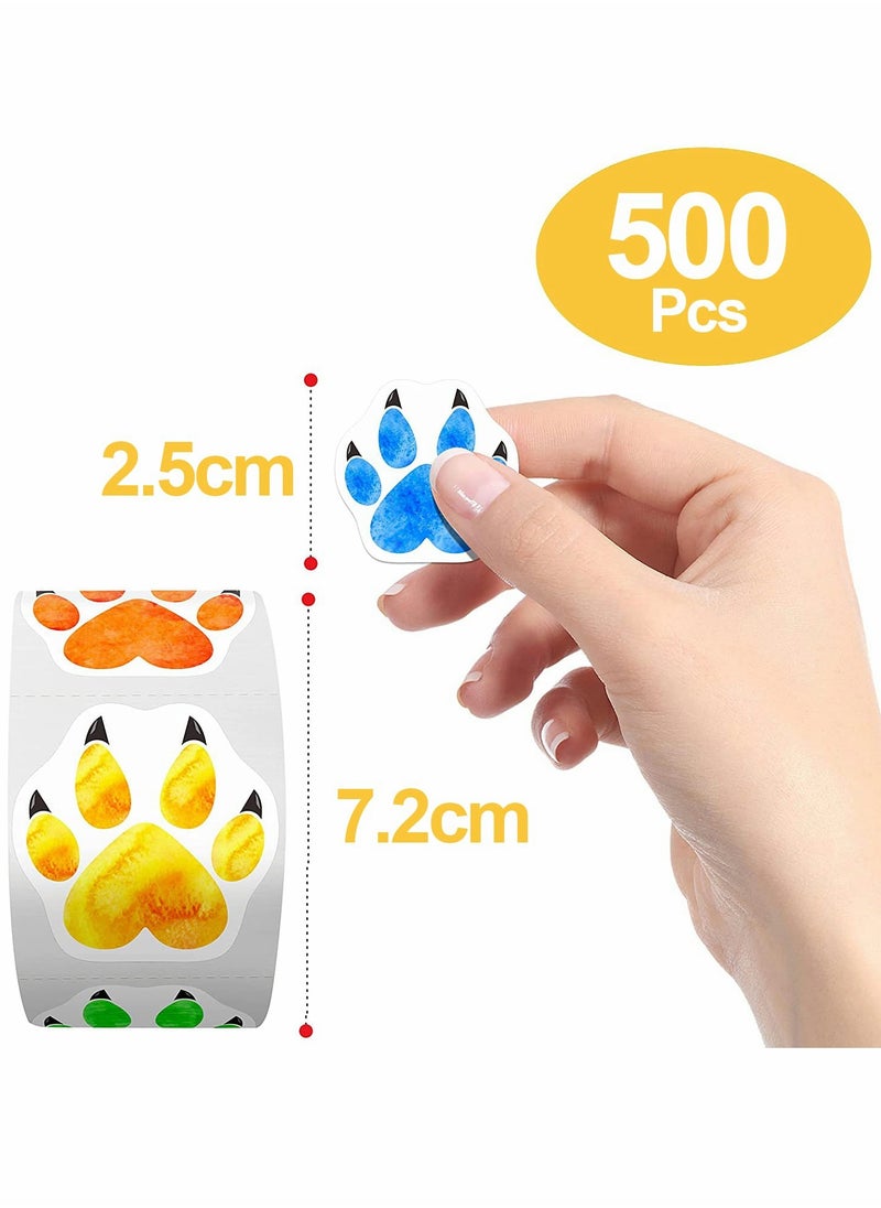 Excefore - Paw Prints Stickers, A Roll of 500 Pieces Colorful Puppy Paw Print Stickers Colorful Self-Adhesive Labels Animal Decal - Image 1