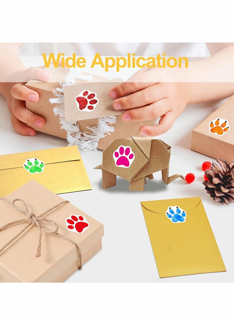 Excefore - Paw Prints Stickers, A Roll of 500 Pieces Colorful Puppy Paw Print Stickers Colorful Self-Adhesive Labels Animal Decal - Image 1