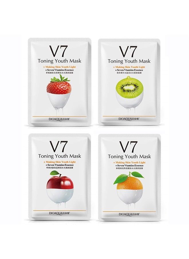 V7 Deep Hydration Making Facial Skin Youth Seven Vitamins Essence Orange Kiwi Apple Strawberry Face Mask Refreshing Moisturizing Natural Extract 30g x 8 PCS